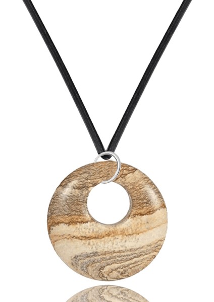 Deri Ipli Doğal Toprak Jasper Taşı Kolye