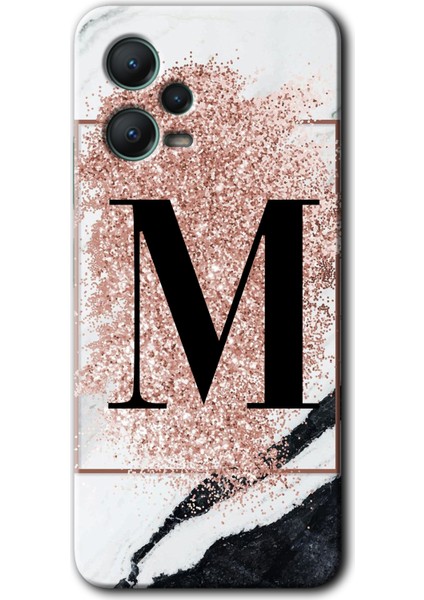 Xiaomi Redmi Note 12 Pro 5g Kılıf Hd Desen Baskılı Kılıf - Pembe Mermer Desenli M Harfi