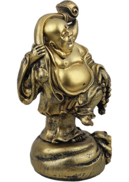 Lüks Motifli Işlemeli Gold Buda Biblo Heykel Vitrin Masa Süsü Ofis Ev & Yılbaşı Hediyesi 20 Cm. B