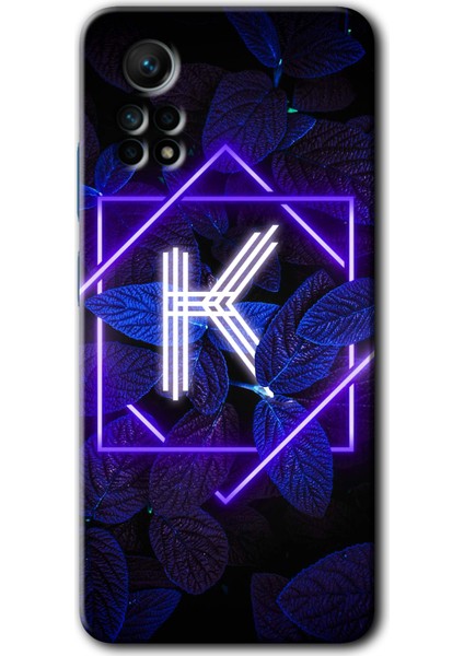 Xiaomi Redmi Note 12 Pro 4g Kılıf Hd Desen Baskılı Kılıf + Kırılmaz Cam - Dark Neon Yaprak K Harfi