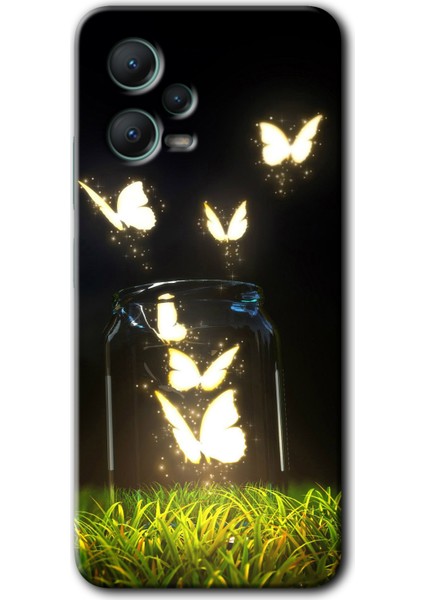 Xiaomi Redmi Note 12 5g Kılıf Hd Desen Baskılı Kılıf + Kırılmaz Cam - Işıklı Kelebekler