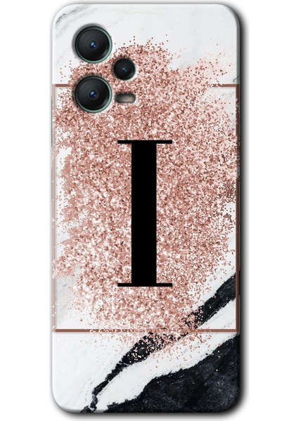 Xiaomi Redmi Note 12 Pro 5g Kılıf Hd Desen Baskılı Kılıf + Kırılmaz Cam - Pembe Mermer Desenli I Harfi
