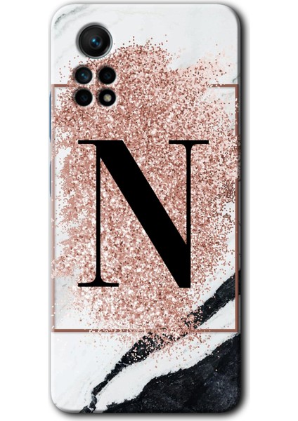 Xiaomi Redmi Note 12 Pro 4g Kılıf Hd Desen Baskılı Kılıf - Pembe Mermer Desenli N Harfi