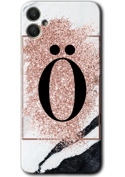 Samsung Galaxy A05 Kılıf Hd Desen Baskılı Kılıf + Kırılmaz Cam - Pembe Mermer Desenli Ö Harfi