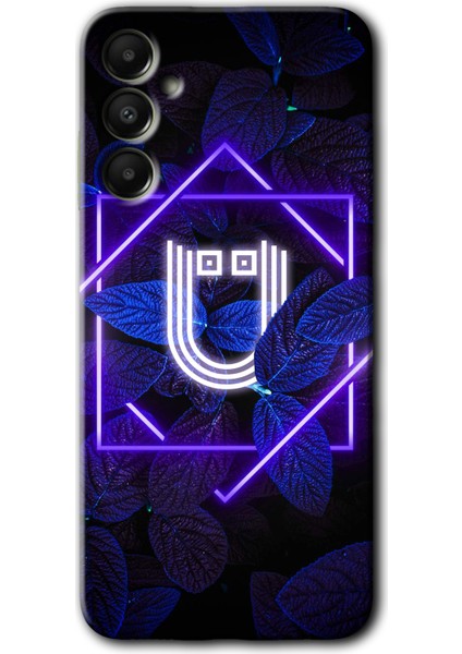 Samsung Galaxy A05S Kılıf Hd Desen Baskılı Kılıf + Kırılmaz Cam - Dark Neon Yaprak Ü Harfi