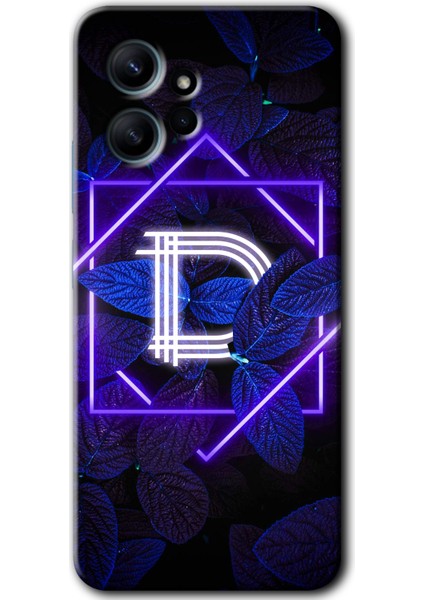 Xiaomi Redmi Note 12 4g Kılıf Hd Desen Baskılı Kılıf + Kırılmaz Cam - Dark Neon Yaprak D Harfi