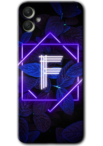 Samsung Galaxy A05 Kılıf Hd Desen Baskılı Kılıf - Dark Neon Yaprak F Harfi