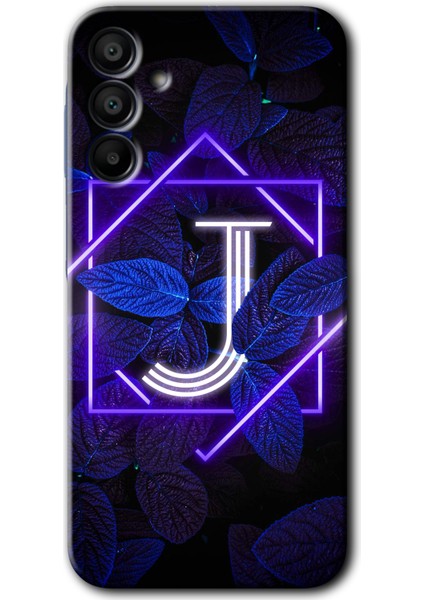 Samsung Galaxy A15 Kılıf Hd Desen Baskılı Kılıf - Dark Neon Yaprak J Harfi