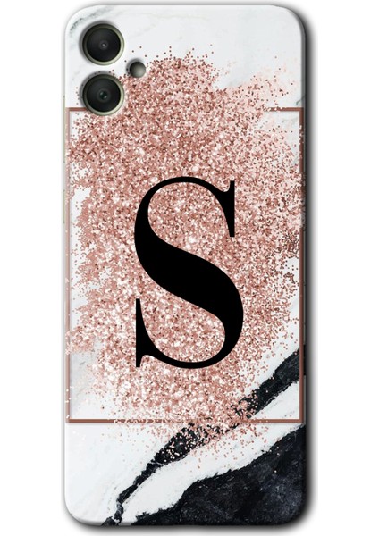 Samsung Galaxy A05 Kılıf Hd Desen Baskılı Kılıf + Kırılmaz Cam - Pembe Mermer Desenli S Harfi