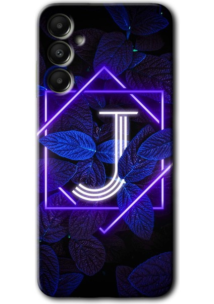 Samsung Galaxy A05S Kılıf Hd Desen Baskılı Kılıf + Kırılmaz Cam - Dark Neon Yaprak J Harfi