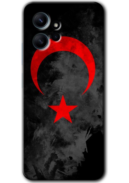 Xiaomi Redmi Note 12 4g Kılıf Hd Desen Baskılı Kılıf + Kırılmaz Cam - Black Ayyıldız