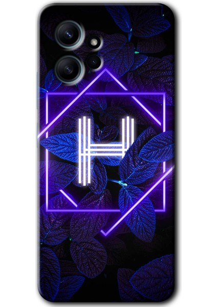 Xiaomi Redmi Note 12 4g Kılıf Hd Desen Baskılı Kılıf - Dark Neon Yaprak H Harfi
