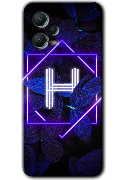 Xiaomi Redmi Note 12 5g Kılıf Hd Desen Baskılı Kılıf - Dark Neon Yaprak H Harfi