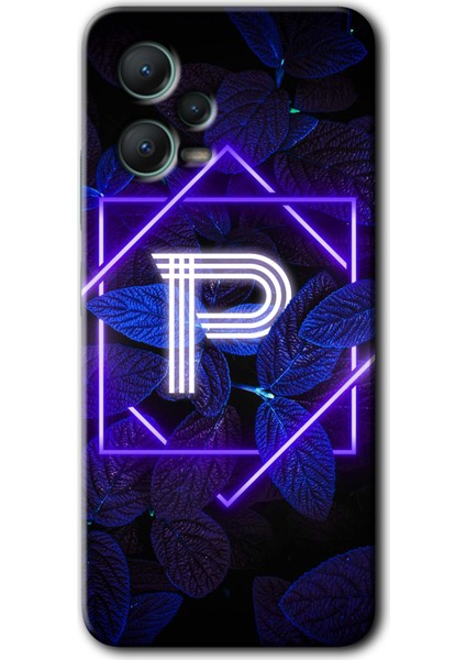 Xiaomi Redmi Note 12 Pro 5g Kılıf Hd Desen Baskılı Kılıf - Dark Neon Yaprak P Harfi