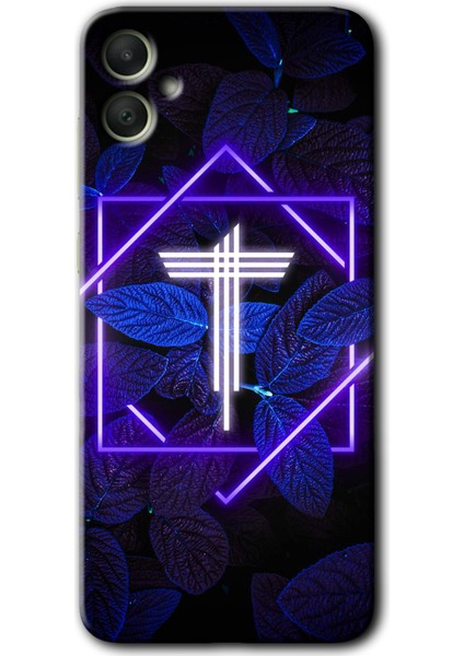 Samsung Galaxy A05 Kılıf Hd Desen Baskılı Kılıf - Dark Neon Yaprak T Harfi