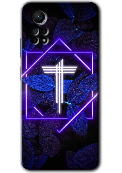 Xiaomi Redmi Note 12 Pro 4g Kılıf Hd Desen Baskılı Kılıf + Kırılmaz Cam - Dark Neon Yaprak T Harfi