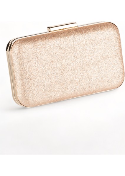 Biçanta Rose Gold Renk Simli Oval Altın Metal Kasalı Kadın Abiye Çanta Gece Çantası Portföy Clutch Düğün Nişan Kına Gelin Çantası