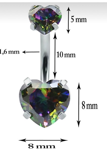 Cerrahi Çelik Çift Tarafı Zirkon Taşlı Koyu Hologram Göbek Piercingi fiyatları