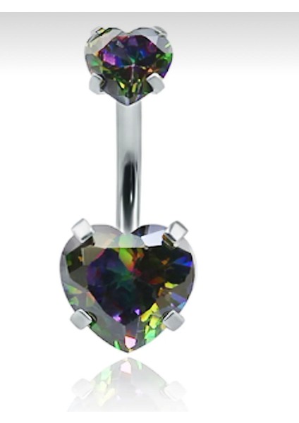 Cerrahi Çelik Çift Tarafı Zirkon Taşlı Koyu Hologram Göbek Piercingi