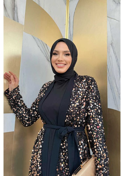 Büyük Beden Tül Işleme Detay Pul Payetli Abaya 7376-1 Gold fırsatları