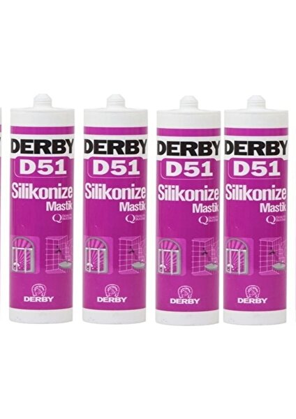 4 Adet Derby D51 Silikonize Mastik Beyaz 500 Gram