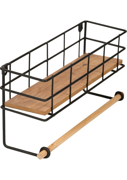 Baharatlık Mutfak Duvar Rafı ve Kağıt Havluluk Çok Amaçlı Ahşap Raflı Metal Raf