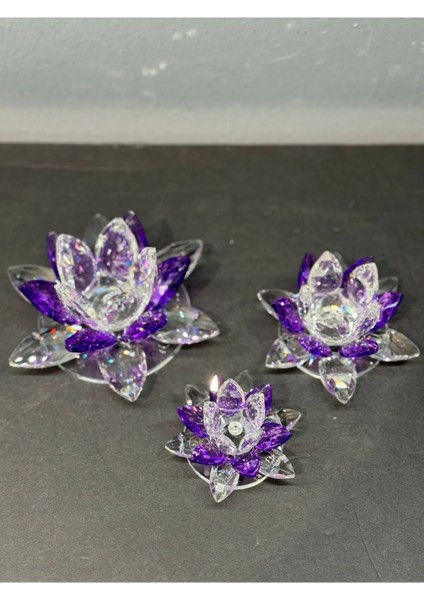 Dekoratif Kristal Cam Üçlü Cam Lotus Mumluk Mor fiyatları