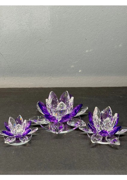 Dekoratif Kristal Cam Üçlü Cam Lotus Mumluk Mor modelleri