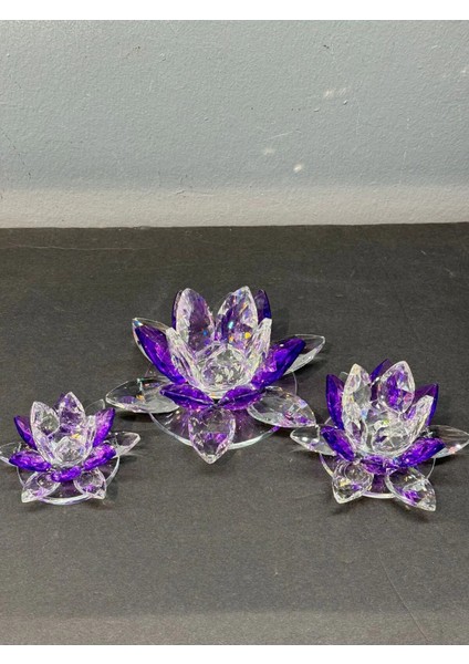 Dekoratif Kristal Cam Üçlü Cam Lotus Mumluk Mor fırsatları