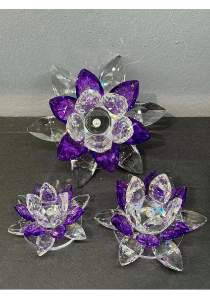 Dekoratif Kristal Cam Üçlü Cam Lotus Mumluk Mor indirimleri