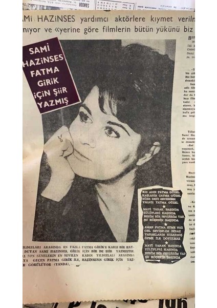 Akşam Gazetesi 20 Ocak 1964 - Sami Hazinses Fatma Girik Için Şiir Yazmış GZ87695