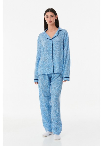 Puantiyeli Düğmeli Pijama Takımı