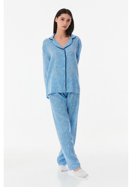 Puantiyeli Düğmeli Pijama Takımı