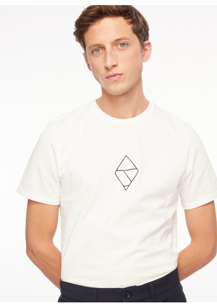 Kırık Beyaz Erkek Bisiklet Yaka T-Shirt F3WM-TST-F24