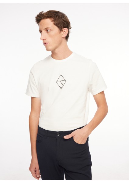 Kırık Beyaz Erkek Bisiklet Yaka T-Shirt F3WM-TST-F24 fırsatları