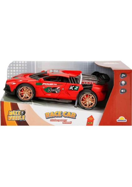 Sesli ve Işıklı Powerful Racing Sürtmeli Araba - Kırmızı