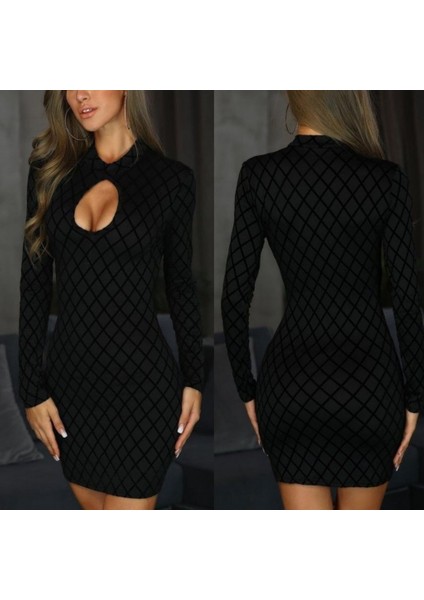 Kadın Uzun Kollu Damla Detay Flok Baskı Dalgıç Mini Elbise fırsatları