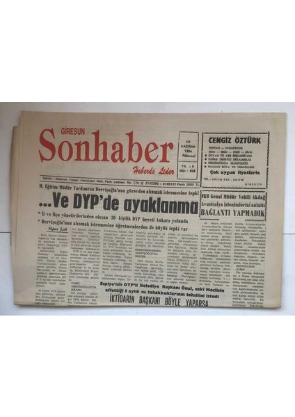 Giresun Son Haber Gazetesi 13 Haziran 1994 - Işte Giresunu Anlatacak Ilim Adamları GZ7353