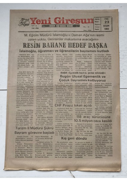Yeni Giresun Gazetesi 23 Nisan 1993 - Bugün Ulusal Egemenlik ve Çocuk Bayramını Kutluyoruz GZ7437