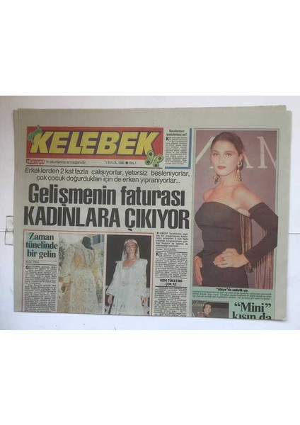 Hürriyet Gazetesi Kelebek Eki 11 Eylül 1990 - Gelişmenin Faturası Kadınlara Çıkıyor GZ7375