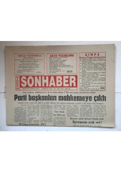 Giresun Son Haber Gazetesi 25 Kasım 1994 - Parti Başkanları Mahkemeye Çıktı GZ7356