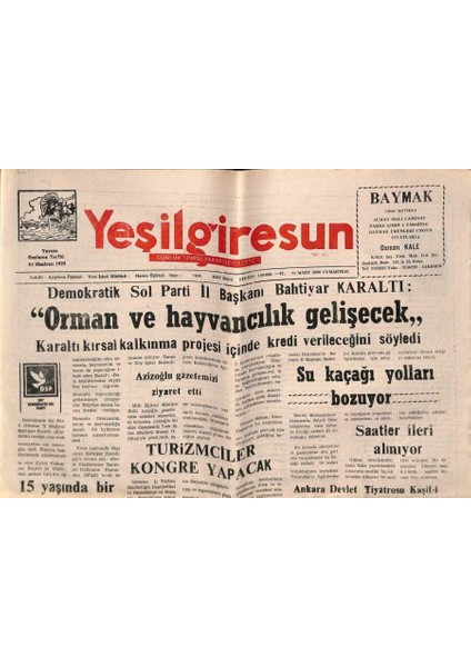 Yeşil Giresun Gazetesi 25 Mart 2000 - Orman Bakanı Nami Çağan Giresuna Geliyor GZ77897