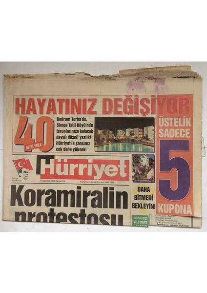 Hürriyet Gazetesi 10 Ağustos 1994 - Üniversite Sınav Sonucu Ertelendi GZ7583
