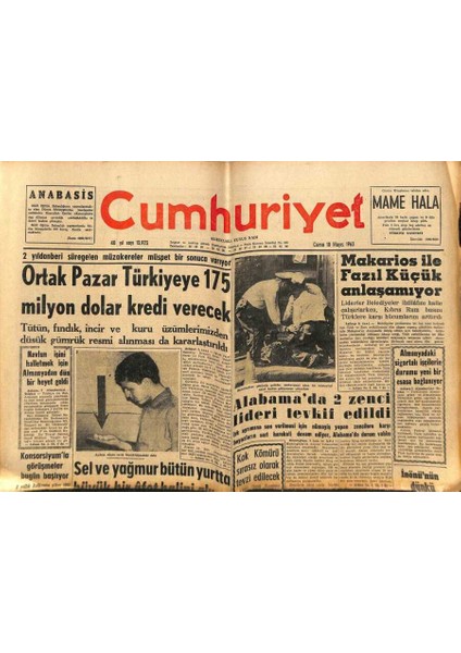 Cumhuriyet Gazetesi 10 Mayıs 1963 - Makarios Ile Fazıl Küçük Anlaşamıyor GZ81356