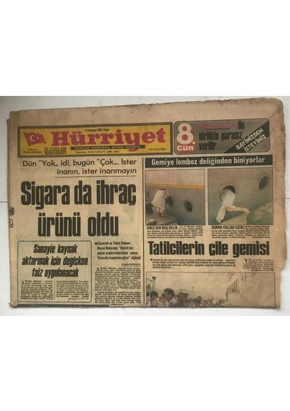 Hürriyet Gazetesi 5 Temmuz 1981 - Sigara Da Ihraç Ürünü Oldu GZ7937