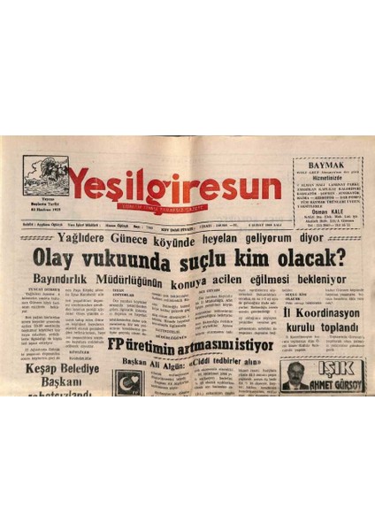 Yeşil Giresun Gazetesi 8 Şubat 2000 - Yağlıderede Vatandaşlara 60 Milyar Yardım Yapıldı GZ77839