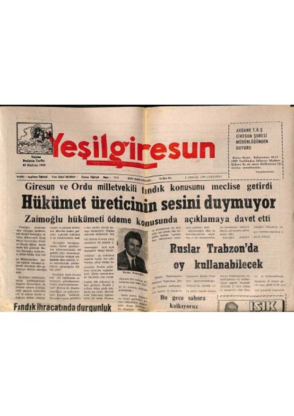 Yeşil Giresun Gazetesi 8 Aralık 1999 - Ruslar Trabzonda Oy Kullanabilecek GZ77987
