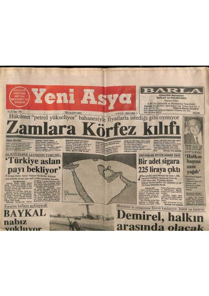 Yeni Asya Gazetesi 14 Eylül 1990 - Menderesin Cenazesine Ecevit Katılmıyor , Inönü Ise Kararsız GZ87416