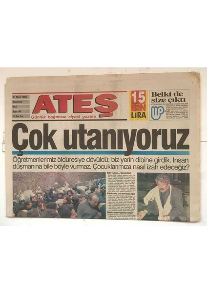 Ateş Gazetesi 11 Mart 1996 - Eşkiya Ataköye Indi GZ8247