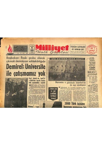 Milliyet Halk Gazetesi 25 Mart 1967 - 2000 Türk Işçisine Bayram Namazını Bir Alman Imam Kıldırdı GZ85814